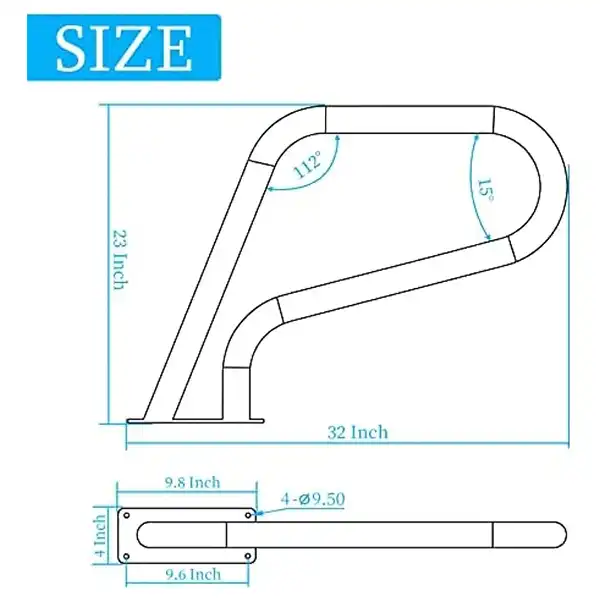 Stainless Steel Pool Handrail Silver with Non-Slip Blue Grip Cover - Image 2
