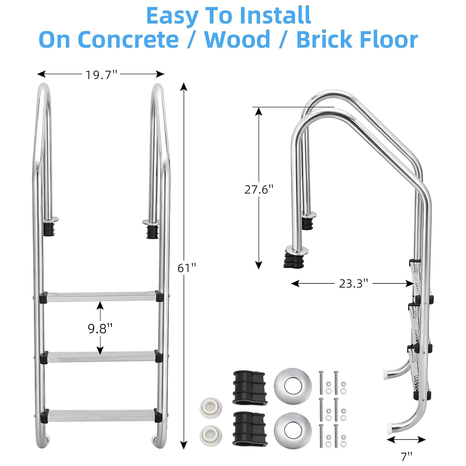 3-Step Stainless Steel Pool Ladder for In-Ground Pools - Image 2