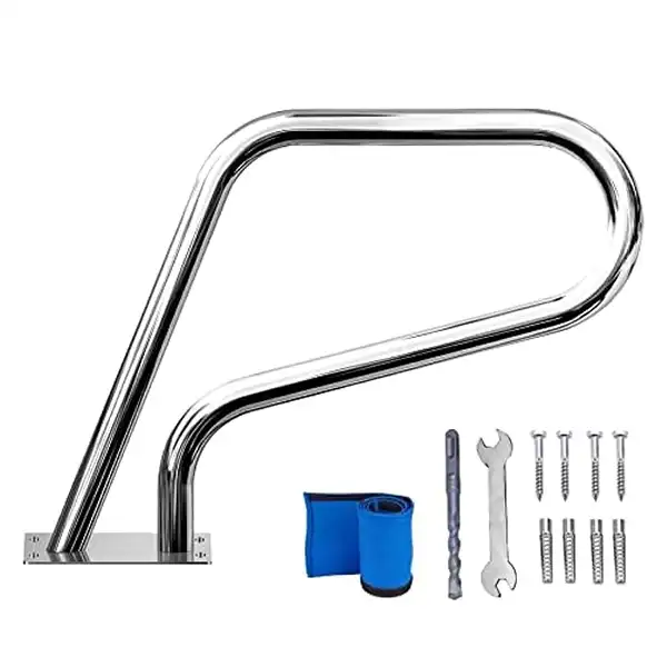 Stainless Steel Pool Handrail Silver with Non-Slip Blue Grip Cover
