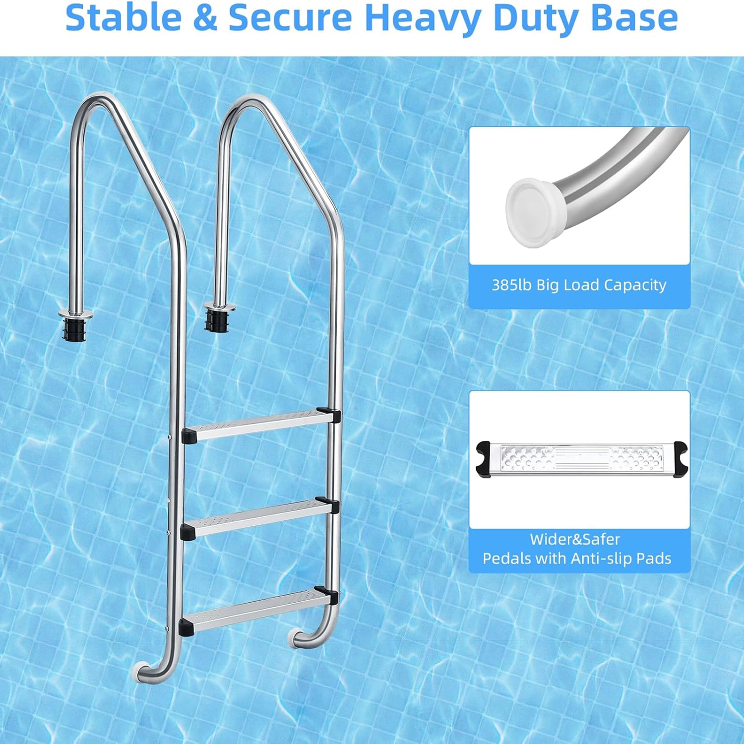 3-Step Stainless Steel Pool Ladder for In-Ground Pools - Image 3